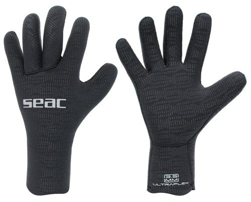 SEAC Ultraflex, 3.5 mm Ultra-Elastic Neoprene Gloves for Diving and Spearfishing, Anti-Slip, Black,XX-Large
