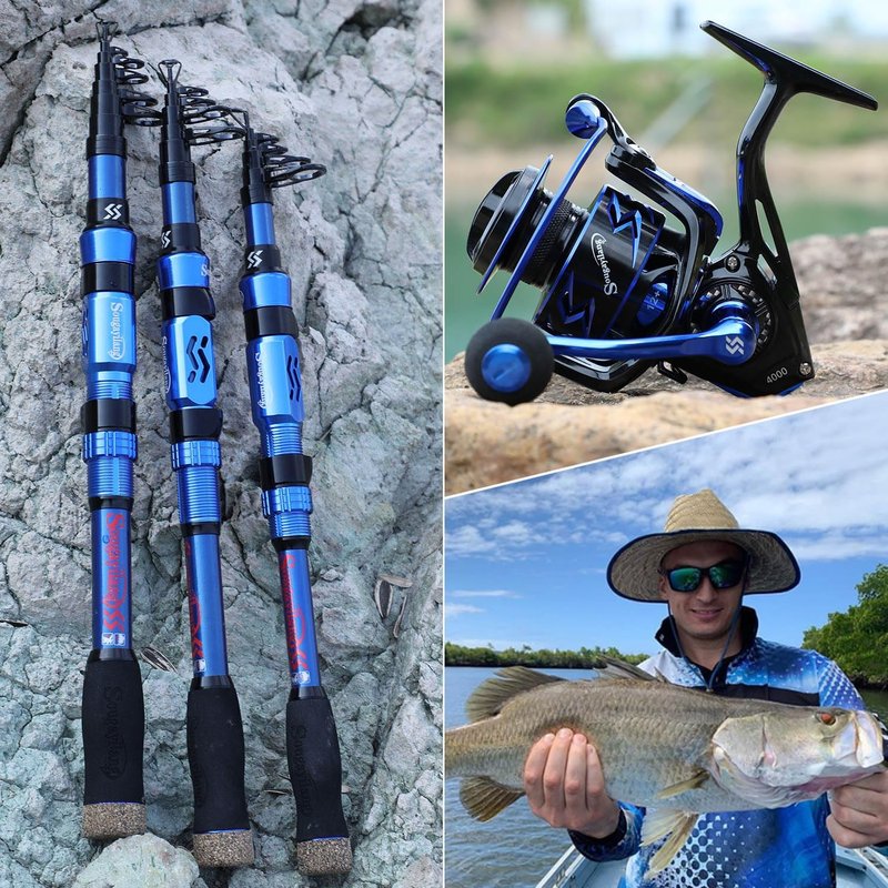 Sougayilang Fishing Rod and Reel Combo - 24 Ton Carbon Fiber, Portable Telescopic Spinning Rod for Saltwater & Freshwater Fishing