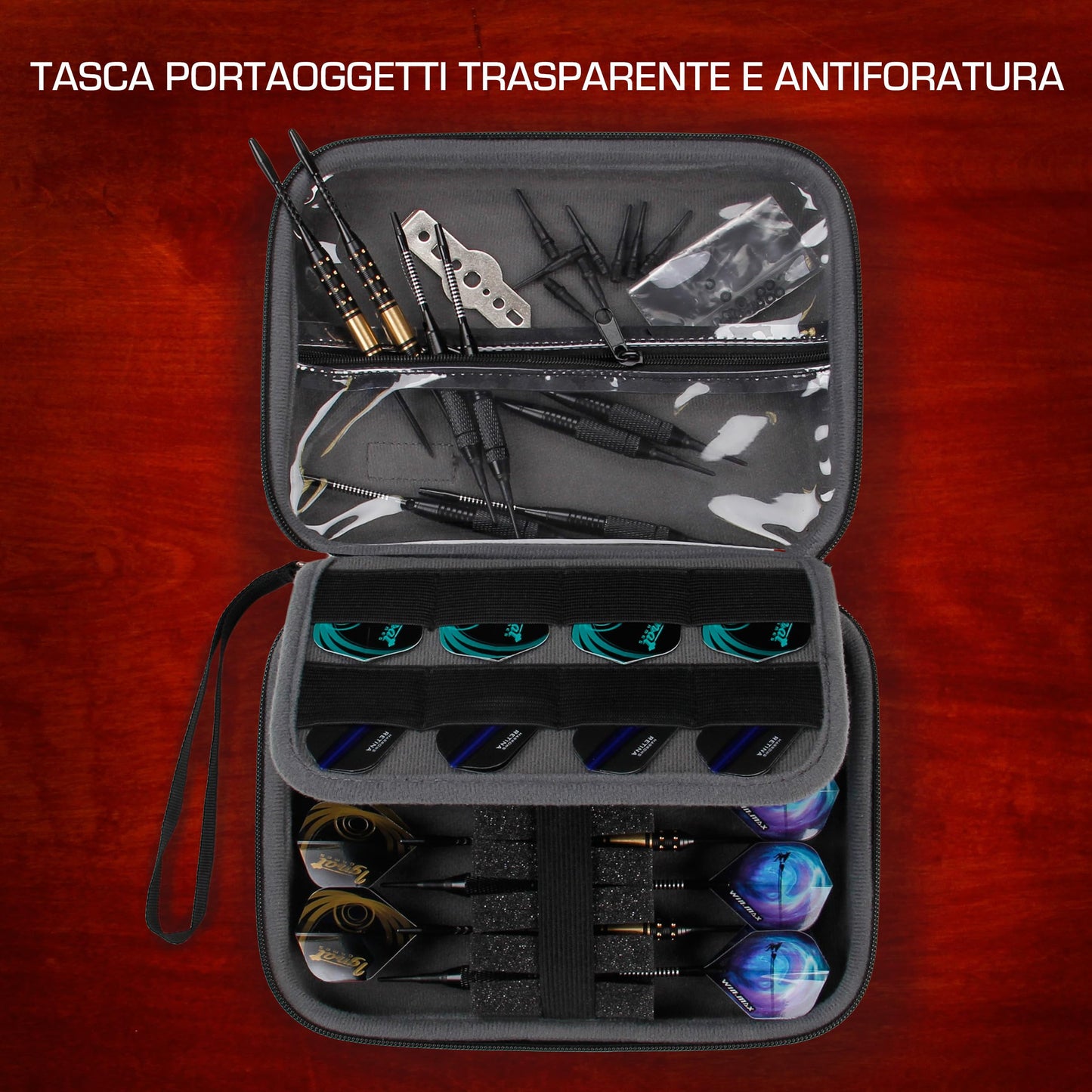 USA Gear Hard Shell Dart Case - Protective Storage Carrying Case for Darts (8), Tips, Flights, Shafts, Sharpeners, More Accessories - Compatible with Soft Tip and Steel Tip (Black)
