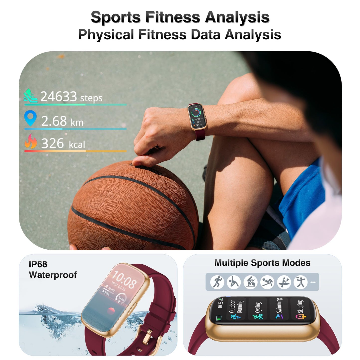 Health Fitness Tracker, Smart Watch with 24/7 Heart Rate Blood Pressure Blood Oxygen Monitor, Sleep Tracker, Calories & Step Tracker, IP68 Waterproof Activity Trackers for Android&iPhone Women Men