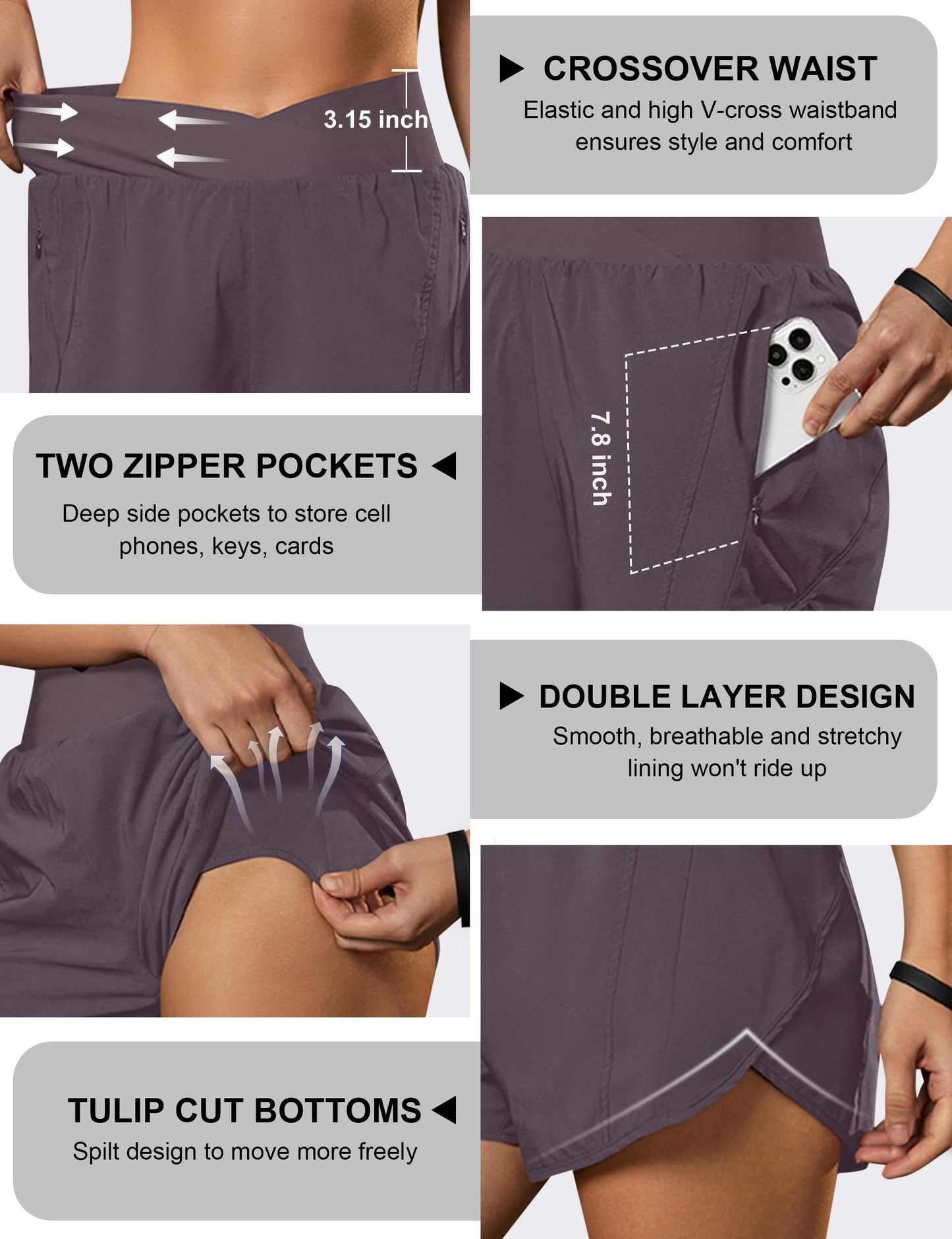 Blooming Jelly Women's Workout Shorts Athletic Running Cross V Cut Waist Work Out Preppy Shorts with Zipper Pockets (Coffee,XX-Large)
