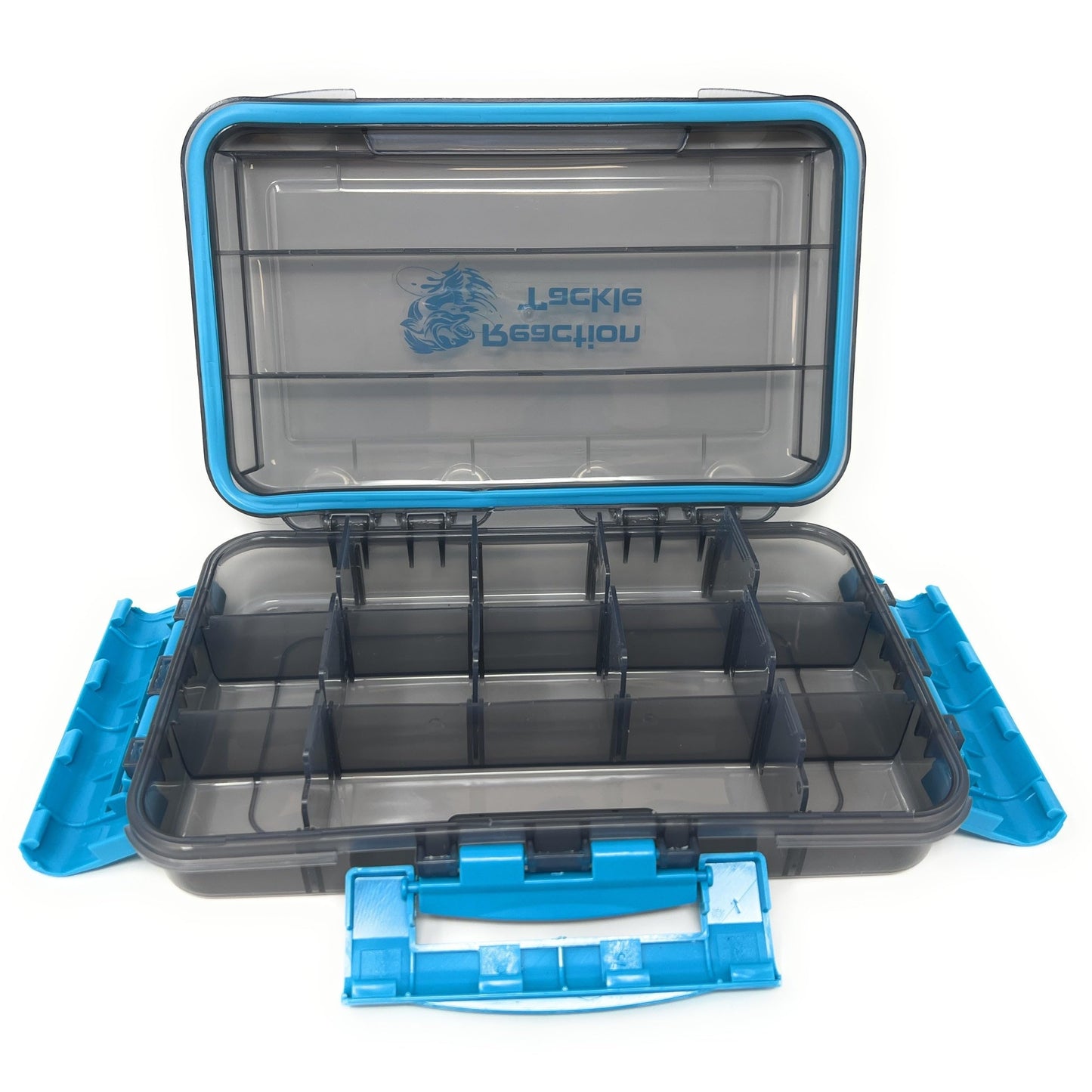Reaction Tackle Premium Tackle Trays, Water Resistant Fishing Tackle Box Organizers with Triple Clip Closure, Removable Dividers and Clear View Design - 3600 (4-Pack)