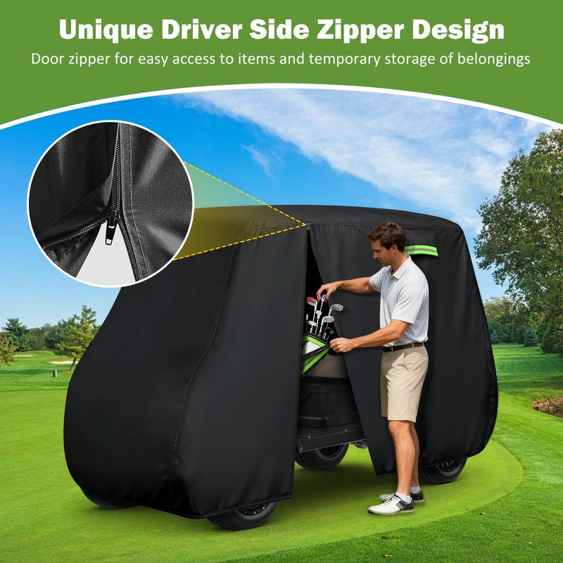 Waterproof Golf Cart Cover 6 Passenger for Yamaha/E-Z-Go/Club Car/Evolution/ICON/Star EV, Heavy Duty Sun Rain Dust Protection 4+2/6 Passenger Golf Cart Cover with Soft Cotton Lining & Door Zipper-XL