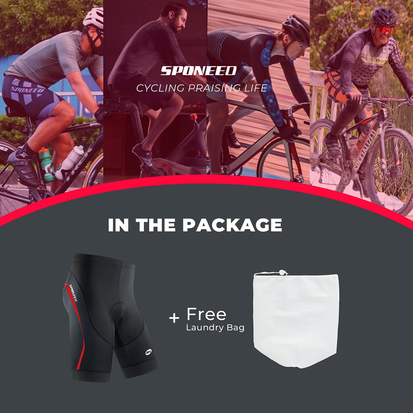 Bicycle Shorts for Men Padded Compression Bike Underwear with Padding Cyclist Gear US L Red