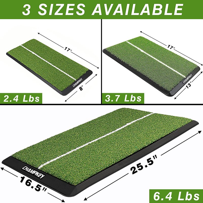 CHAMPKEY Premium Heavy-Duty Rubber Backing Golf Hitting Mat - Professional Alignment Practice Golf Mat Come with 1 Rubber Tee Holder and 9 Plastic Tees (16" x 25")