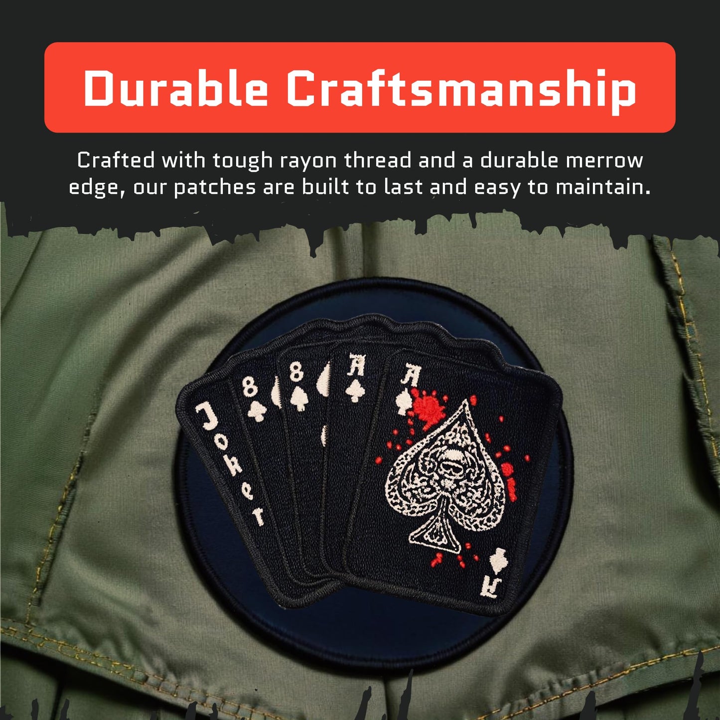 Dead Man's Hand Ace of Spade Embroidery Patch - Funny Meme Embroidered Patches, Military Tactical Morale Patch with Hook and Loop Fastener, Cute Patches for Backpacks, Jeans, Jackets, Vests & More