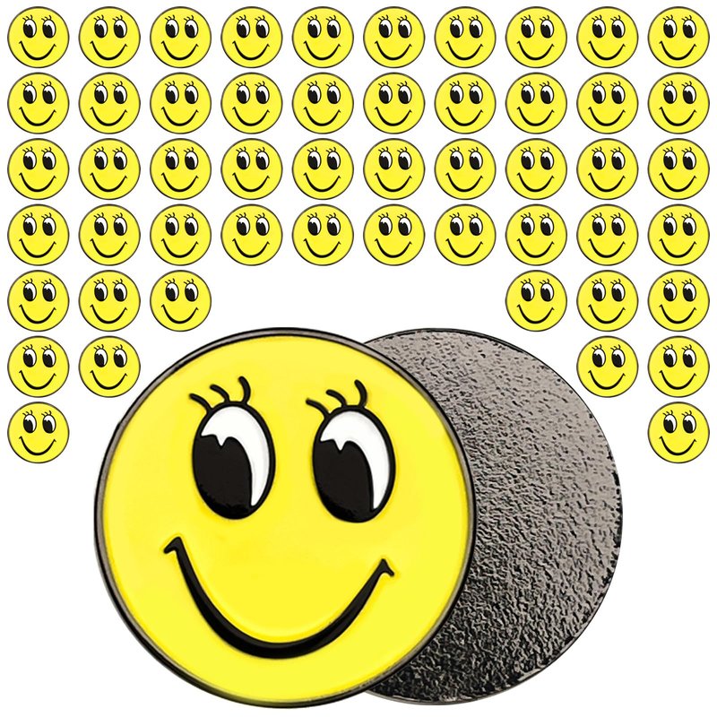 BSTWARM 50 Pcs Golf Ball Markers Bulk, 1'' Smile Face Marker, Golf Accessories for Hat Clips & Divot Tools, Gift for Men Women Golfer Club