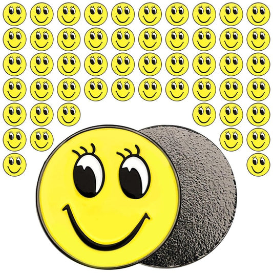 BSTWARM 50 Pcs Golf Ball Markers Bulk, 1'' Smile Face Marker, Golf Accessories for Hat Clips & Divot Tools, Gift for Men Women Golfer Club