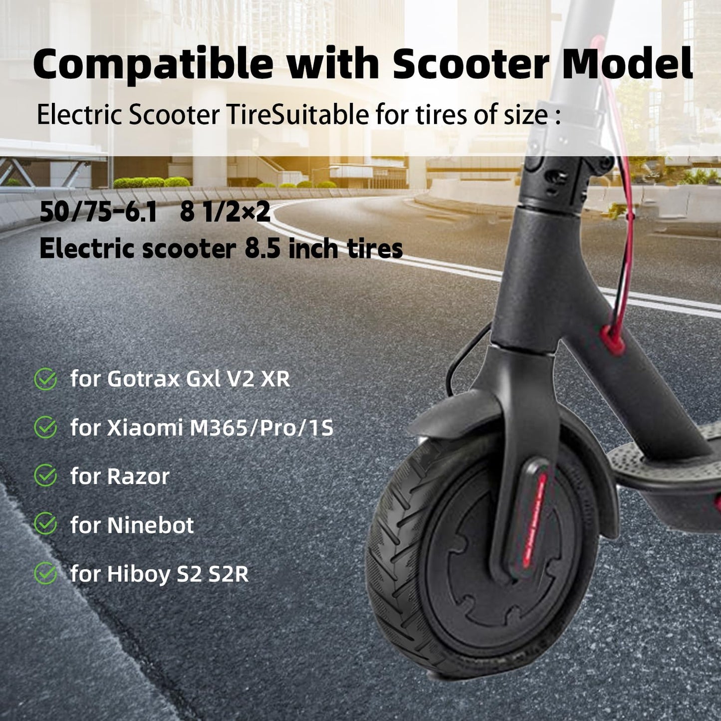 50/75-6.1 scooter tire Replacement, 8.5 Inch Tire and Tube Set,8 1/2×2 Tire and Inner Tubes, for Gotrax Gxl V2/Xiaomi M365/Pro/1S Electric Scooter [Non-Slip] [Shockproof]