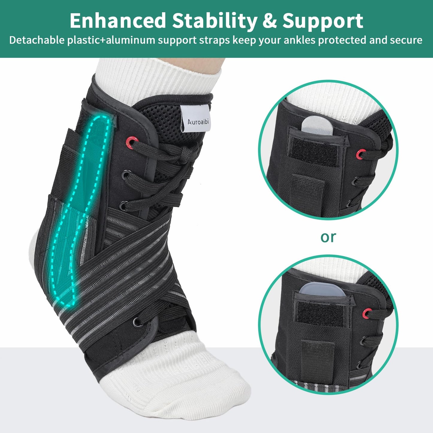 Auroaibi Ankle Brace for Sprained Ankle Lace up Support Brace for Women Men with Side Splints Adjustable Ankles Stabilizer for Injury Recover, Sports, S