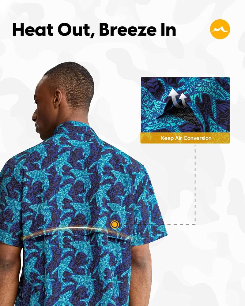 Men’s Hawaiian Button Down Short Sleeve Shirt | UPF50+ Sun Protection, Quick Dry, Vented Back