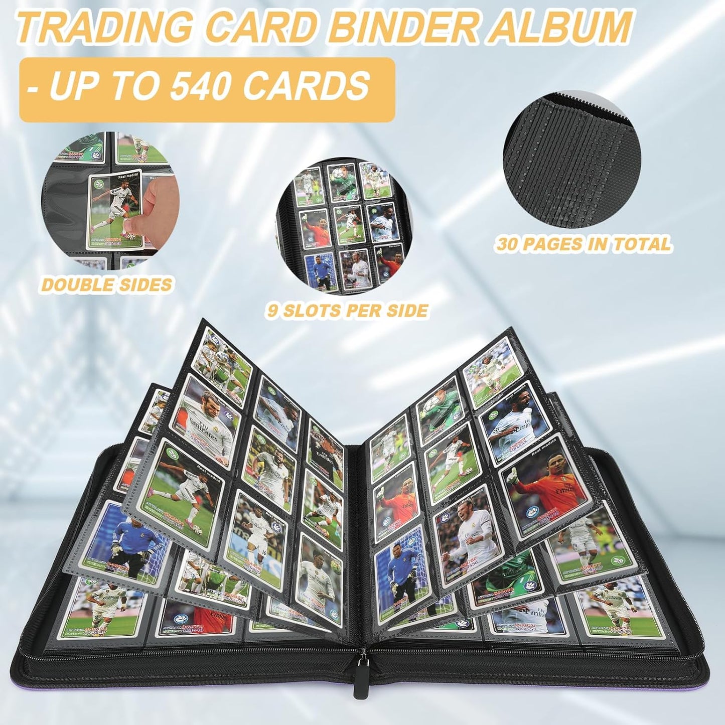 9 Pocket Card Binder - Premium Zip Trading Card Album for MTG, TCG & Sports Cards | 540 Double-Sided PU Pockets
