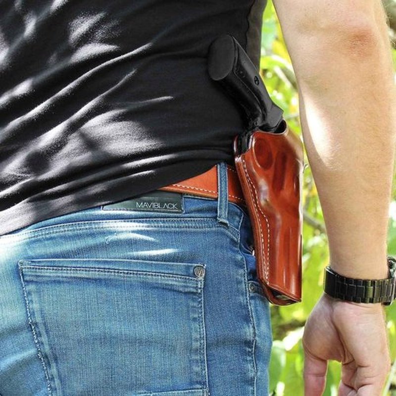 MASC Leather Paddle Holster (OWB) with Thumb Break, Fits Colt King Cobra 357 Mag 6-Shot 3" Barrel, Right Hand Draw Brown Color #1631#
