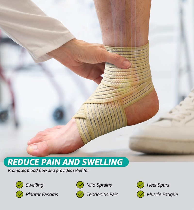 HiRui Foot & Ankle Brace 2 Pack, Adjustable Compression Wrap for Men & Women – Helps with Sprains, Plantar Fasciitis, Achilles Tendonitis, Arthritis, Running, Sports, Gym – Fits in Shoes (Beige)