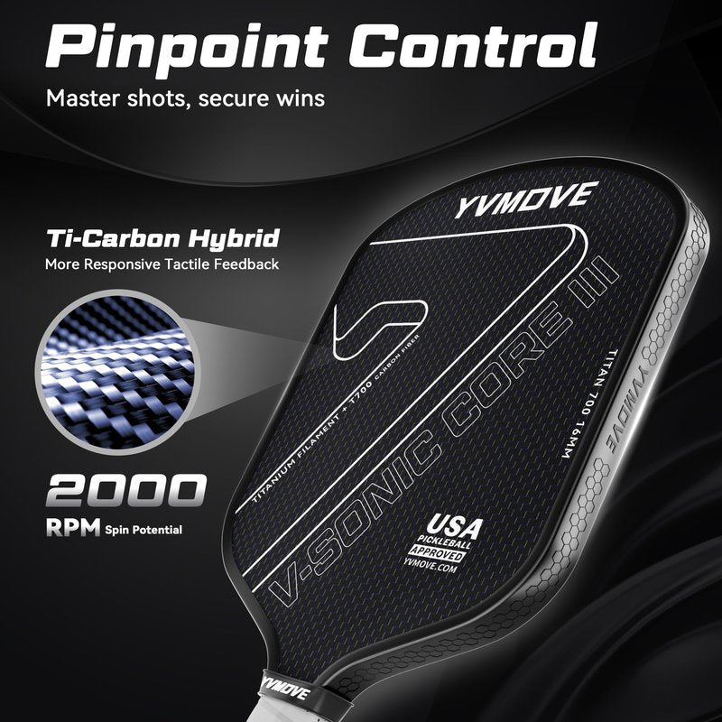 Pickleball Paddle with T700 Raw Carbon Fiber Surface & 16mm STR-Core Power Polymer Core, Premium Pickle Ball Racket Designed for Ultimate Spin & Consistency, USAPA Approved