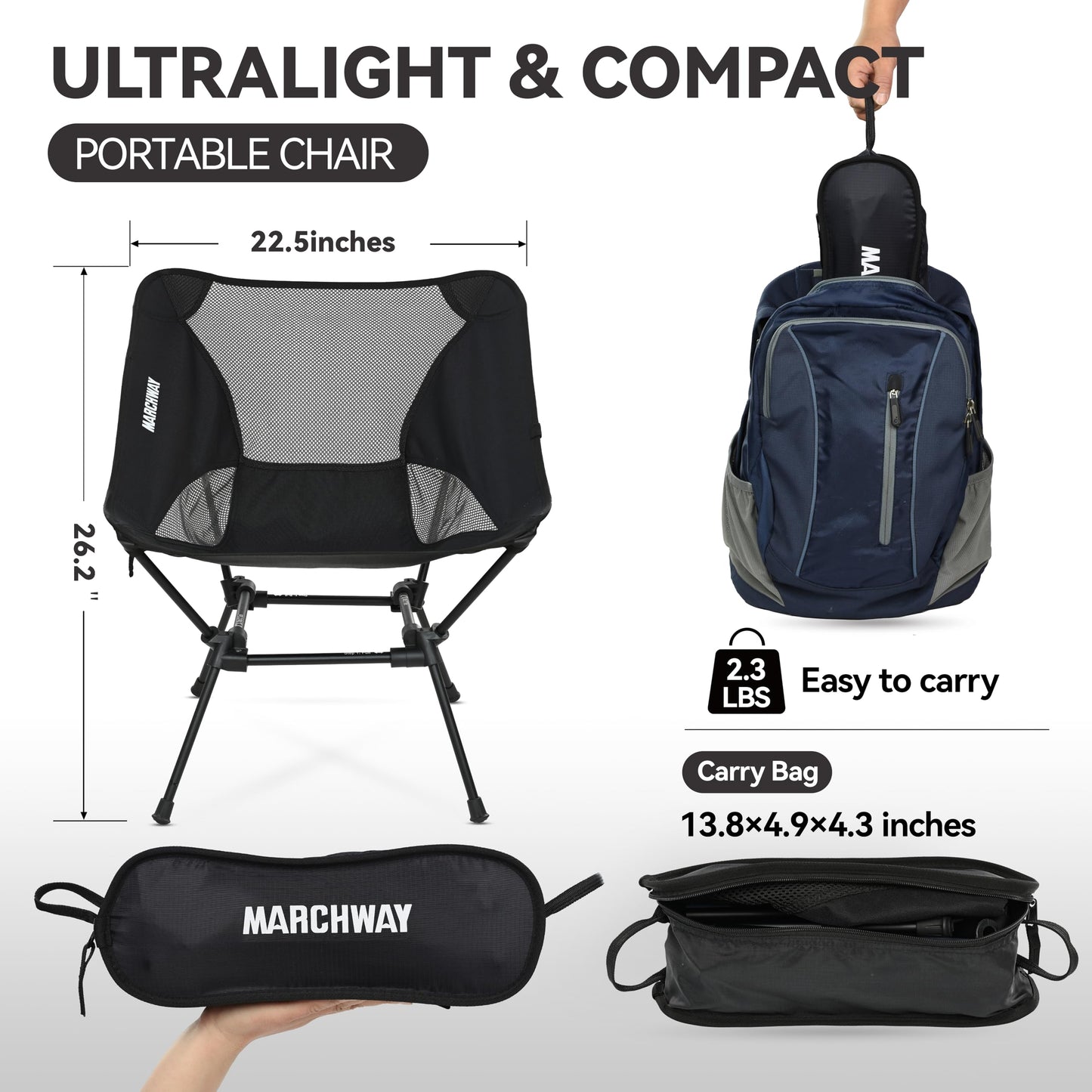 MARCHWAY Ultralight Folding Camping Chair, Heavy Duty Portable Compact for Outdoor Camp, Travel, Beach, Picnic, Festival, Hiking, Lightweight Backpacking (Camo)