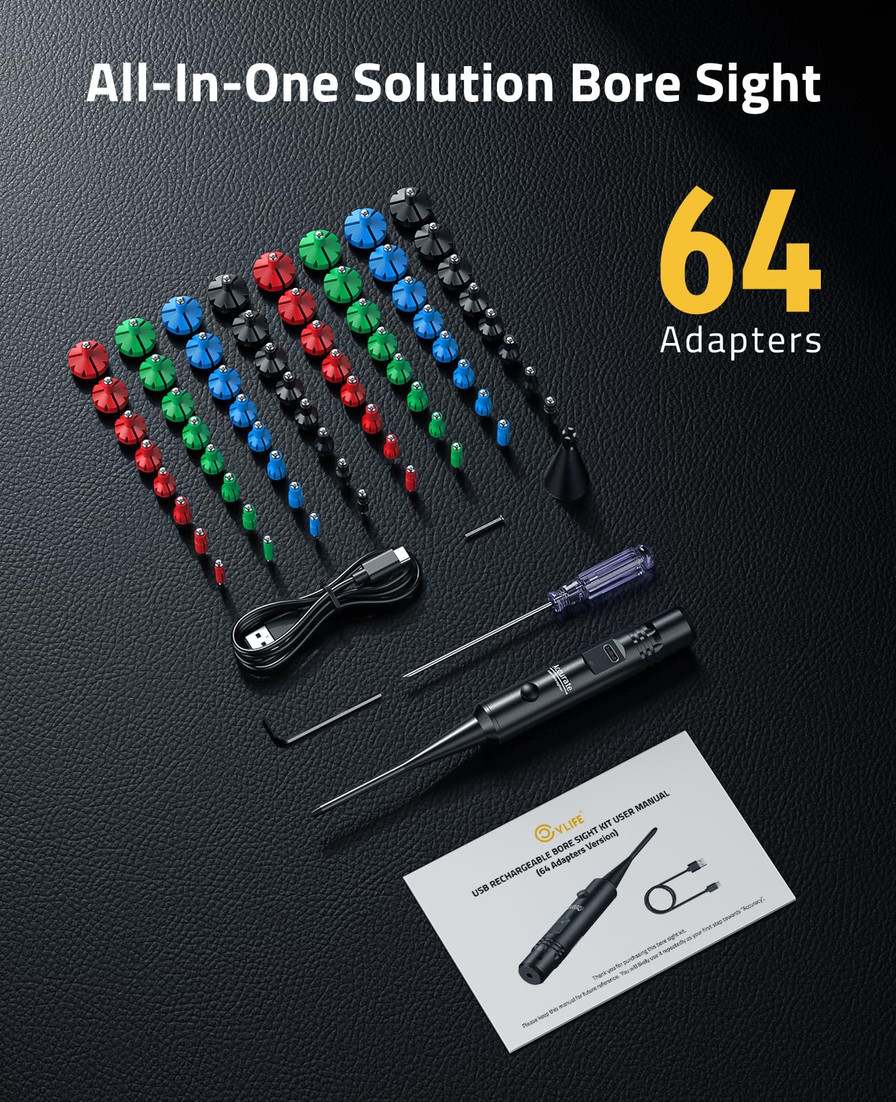 CVLIFE Rechargeable Bore Sight Laser Kit with 64 Adapters fit 0.17 to 12GA Calibers, Professional Red Laser Bore Sight with Button Switch, Powerful Choice for Hunting Bore Sight Tool