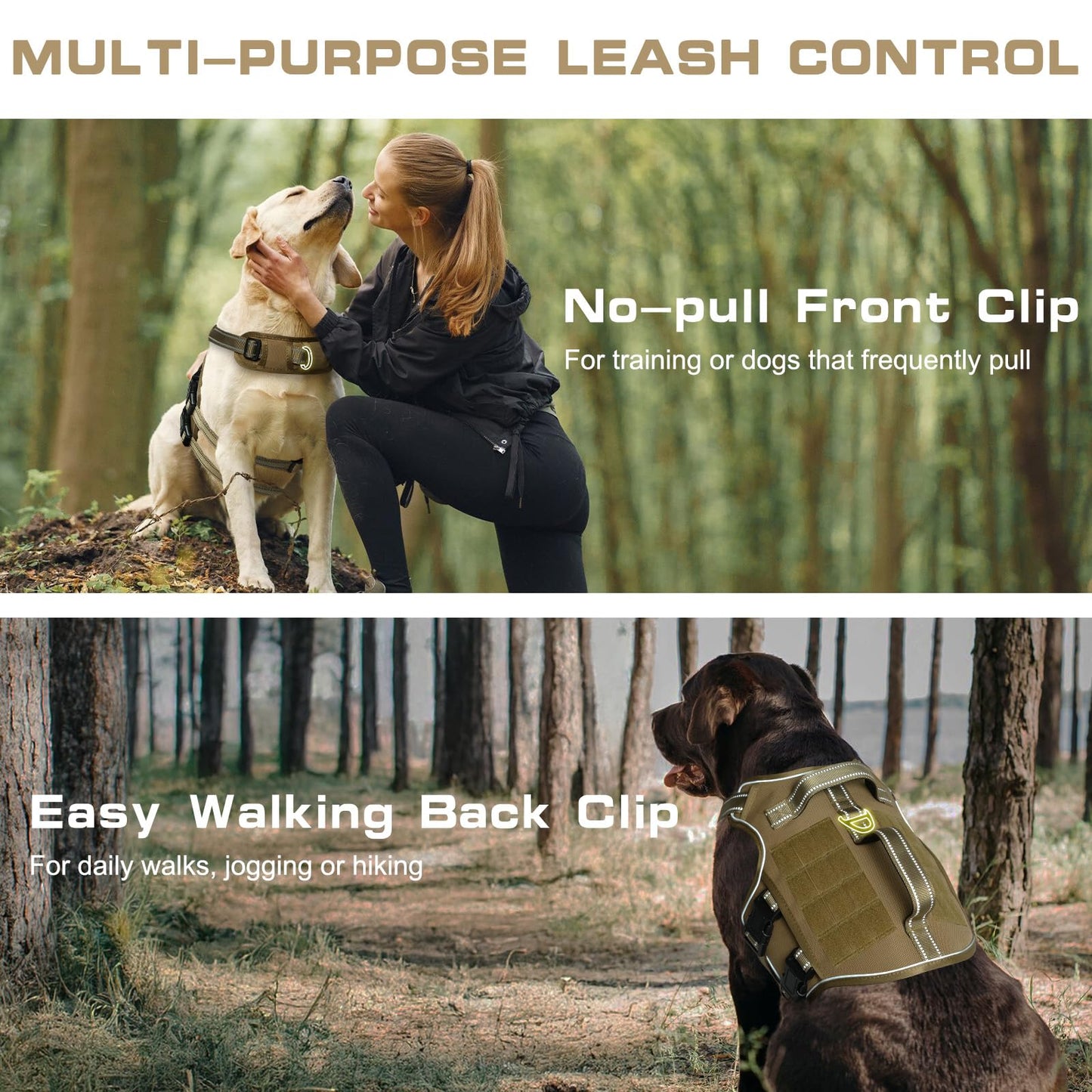 Dog Harness for Large Dogs Heavy Duty, No Pull Tactical Dog Harness with Molle System, Easy On and Off Service Dog Vest, Breathable Padded, Adjustable Reflective Pet Vest for Walking Hiking Training