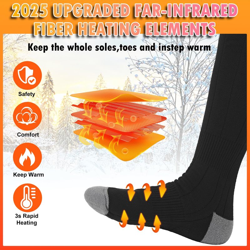 KEKELAN Heated Socks for Men Women Warm Thermal 5V 5000mAh Unisex Electric Rechargeable Battery Powered Heat Socks with 4 Heating Levels Winter Outdoor Camping Motorcycle Skiing Foot Warmer