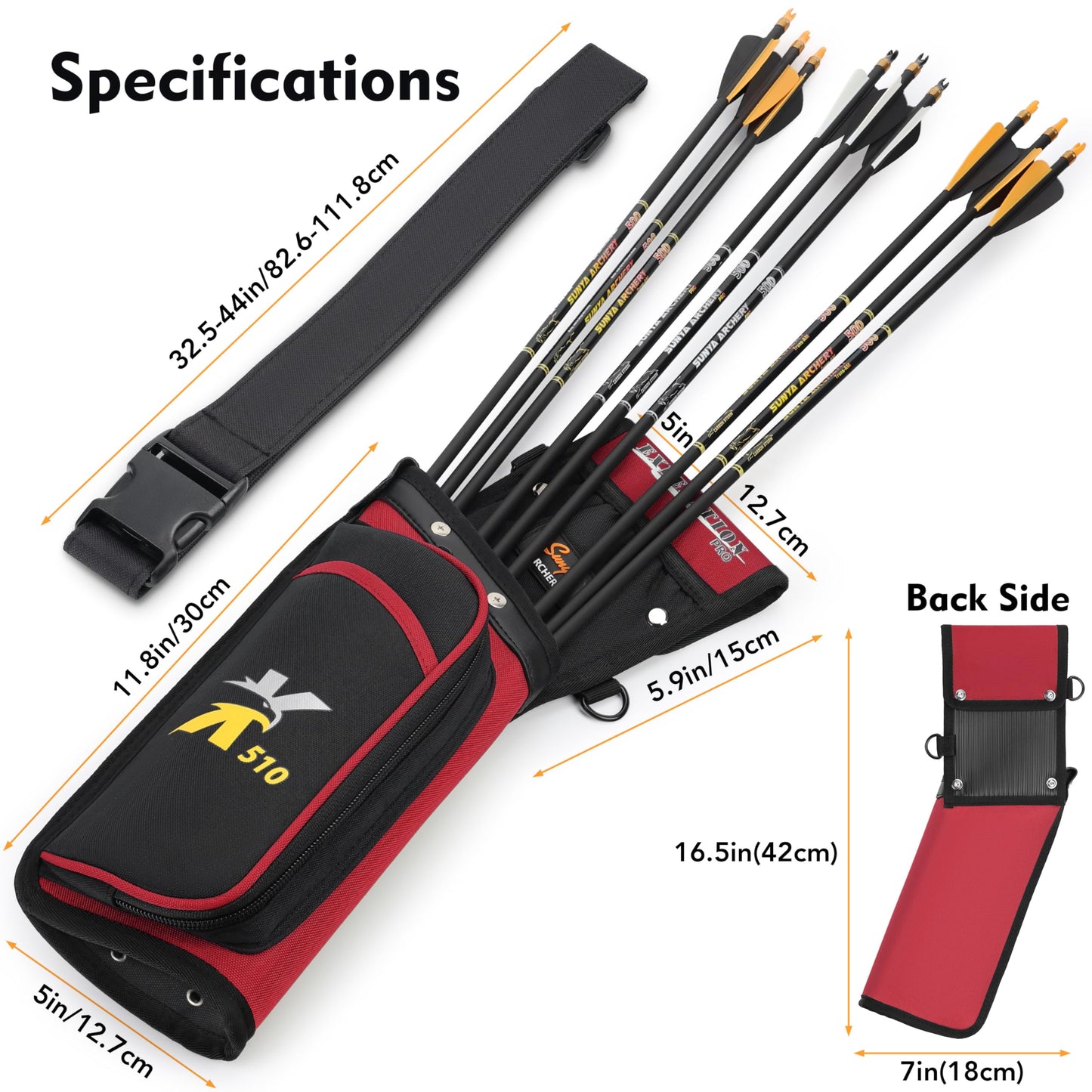 SUNYA X510 Field & Competition Hip Arrow Quiver | 3-Slot Noise-Free Archery Quiver with Sturdy Storage System (42x18cm) (Red, Right)