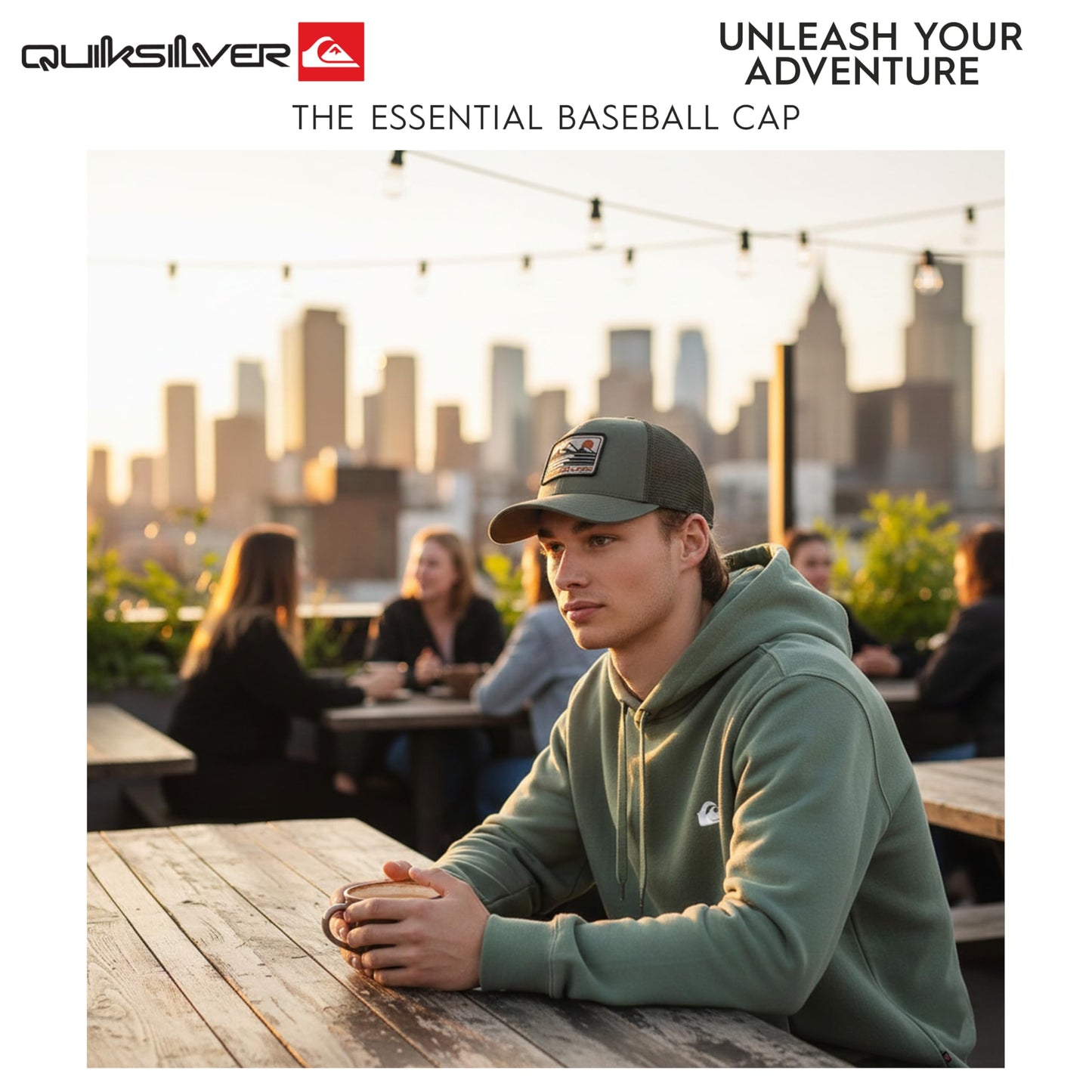 Quiksilver Men's Premium Cotton Adjustable Snap Back Logo Baseball Cap, Sage, One Size