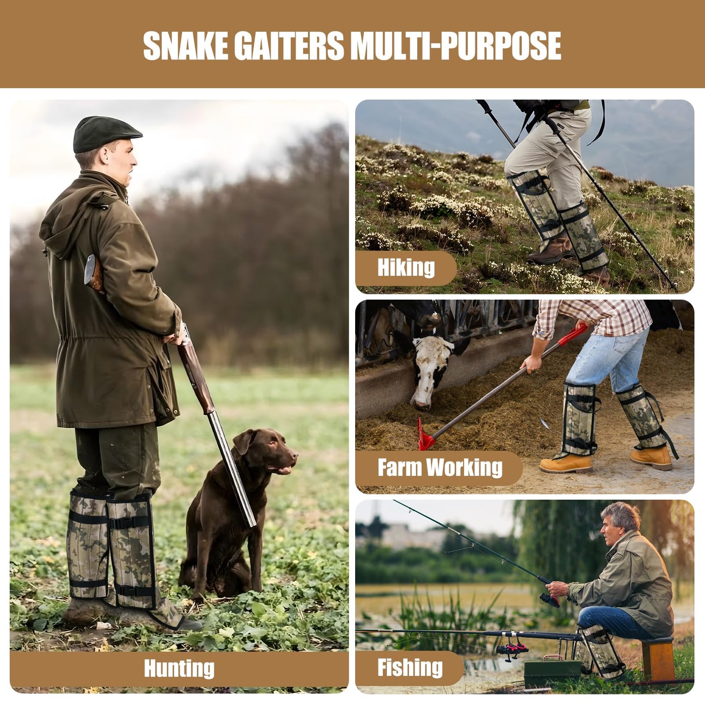 Panbofoda Snake Gaiters for Hunting,Waterproof Snake Guards,Snake Bite Protection for Lower Legs, Adjustable Size for Hunting Hiking and Farm
