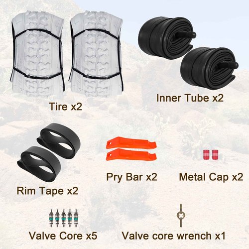 RUHUO 2Sets 18x1.95 Bike Tires and Tubes, Puncture Resistant Off-Road Folding Bicycle Tire Sets 50-355 Compatible with E-Bike Mountain Bike MTB Bicycle All-Terrain Directional Tread, White Color