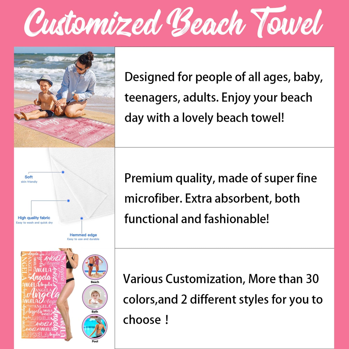 Esmtuaij Personalized Text Beach Towel,Custom Photo Beach Towel,Beach Towel Soft and Comfortable - Suitable for Pool, Beach