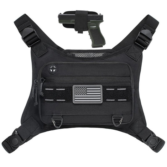 Sports Chest Pack for Men Front Chest Bag Fits Most Pistols Chest Pouch Harness for Running, Hiking, Workouts (Black)