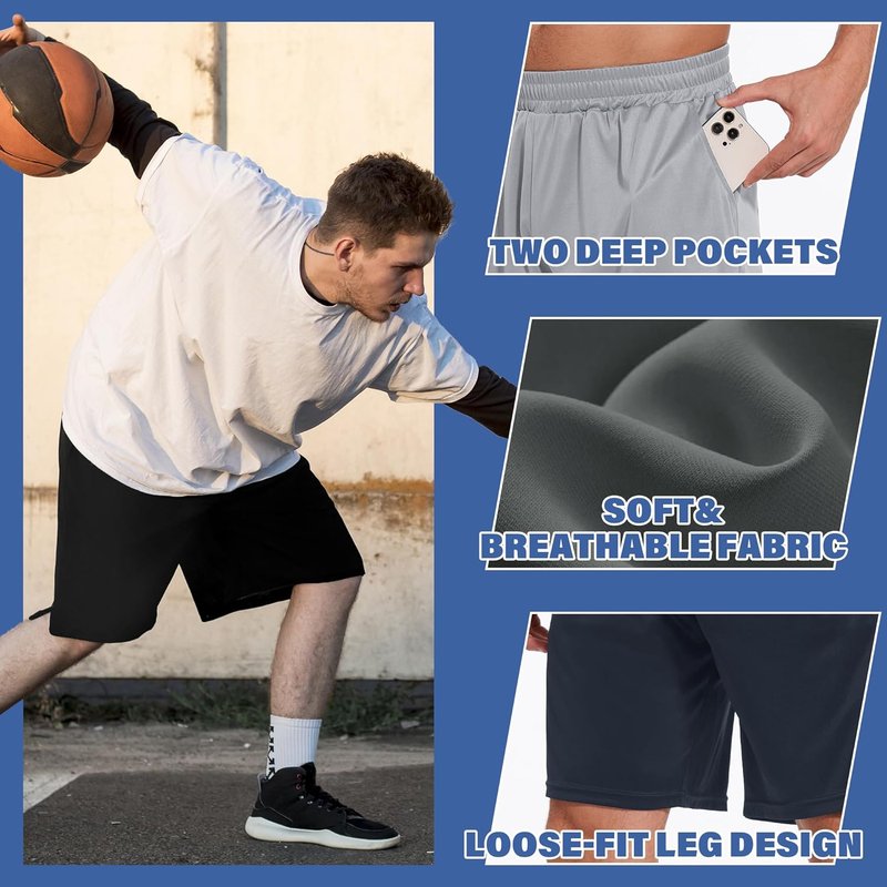 Men's Quick Dry Gym Shorts - 5 Pack Athletic Basketball & Running Shorts with Pockets | Casual Activewear