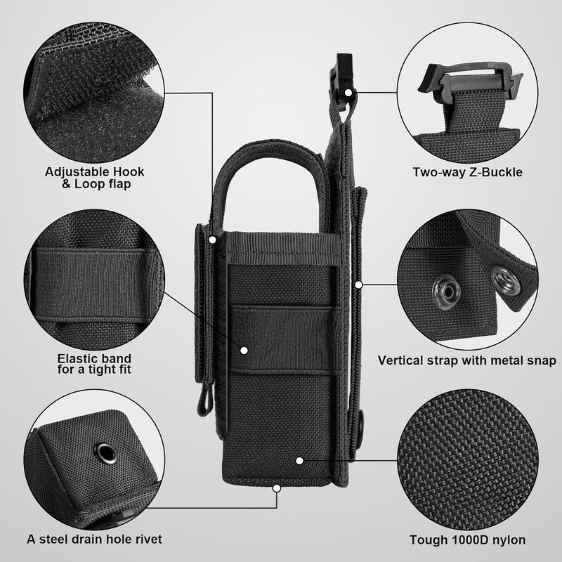 Tactical Flashlight Holster - Adjustable Molle Pouch for Duty Belt or Backpack | Includes USA Flag Patch