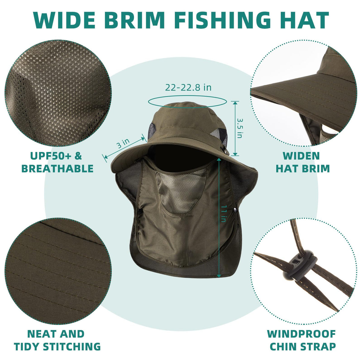 Cuffbow 3 Pcs Sun Hat for Men Women with Neck Flap Breathable Wide Brim Bucket Hat UV Protection UPF 50+ Fishing Hiking(Dark Gray, Gray, Army Green)