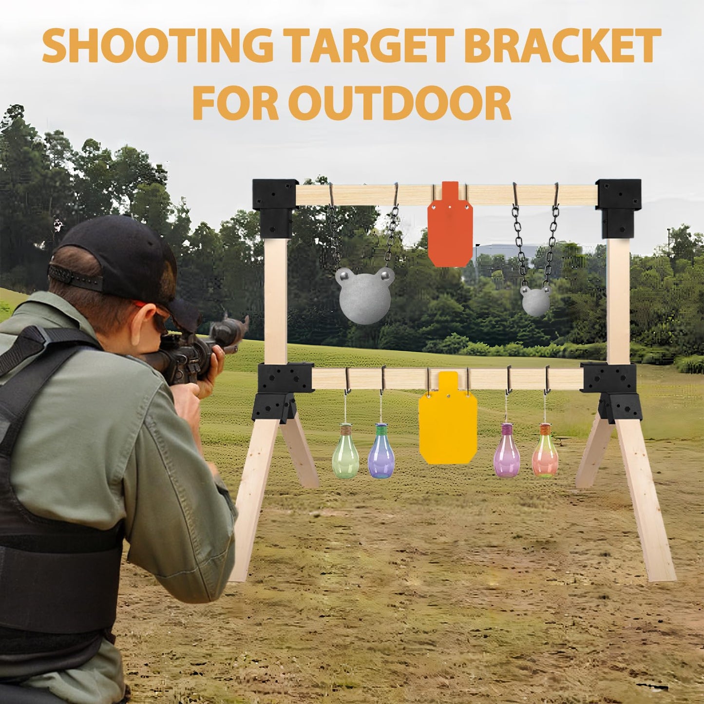 POSTYBAY 2x4 Target Stand Brackets Set, Heavy Duty Y & T Connectors with 12 Hanger Hooks, 0.2”Thick Steel Frame (1.6" x 3.6" I.D) for AR500 Steel Targets, Outdoor Shooting Range & Archery Training
