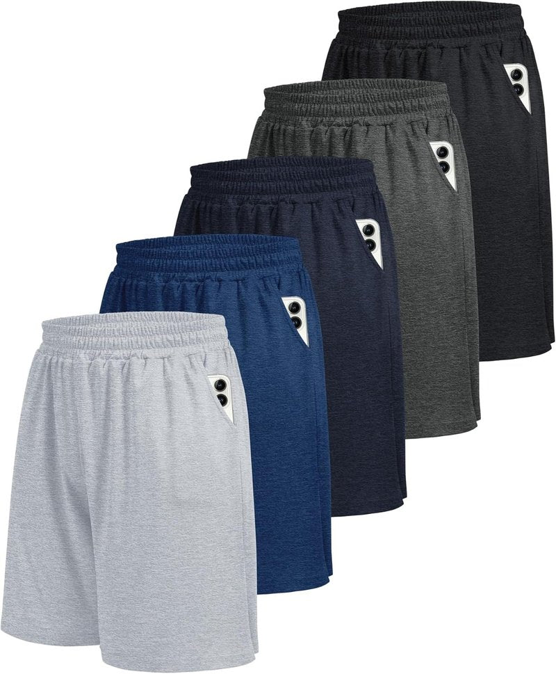 Athletic Gym Men's Shorts - 5 Pack Quick Dry Basketball & Running Shorts with Pockets | Black Activewear
