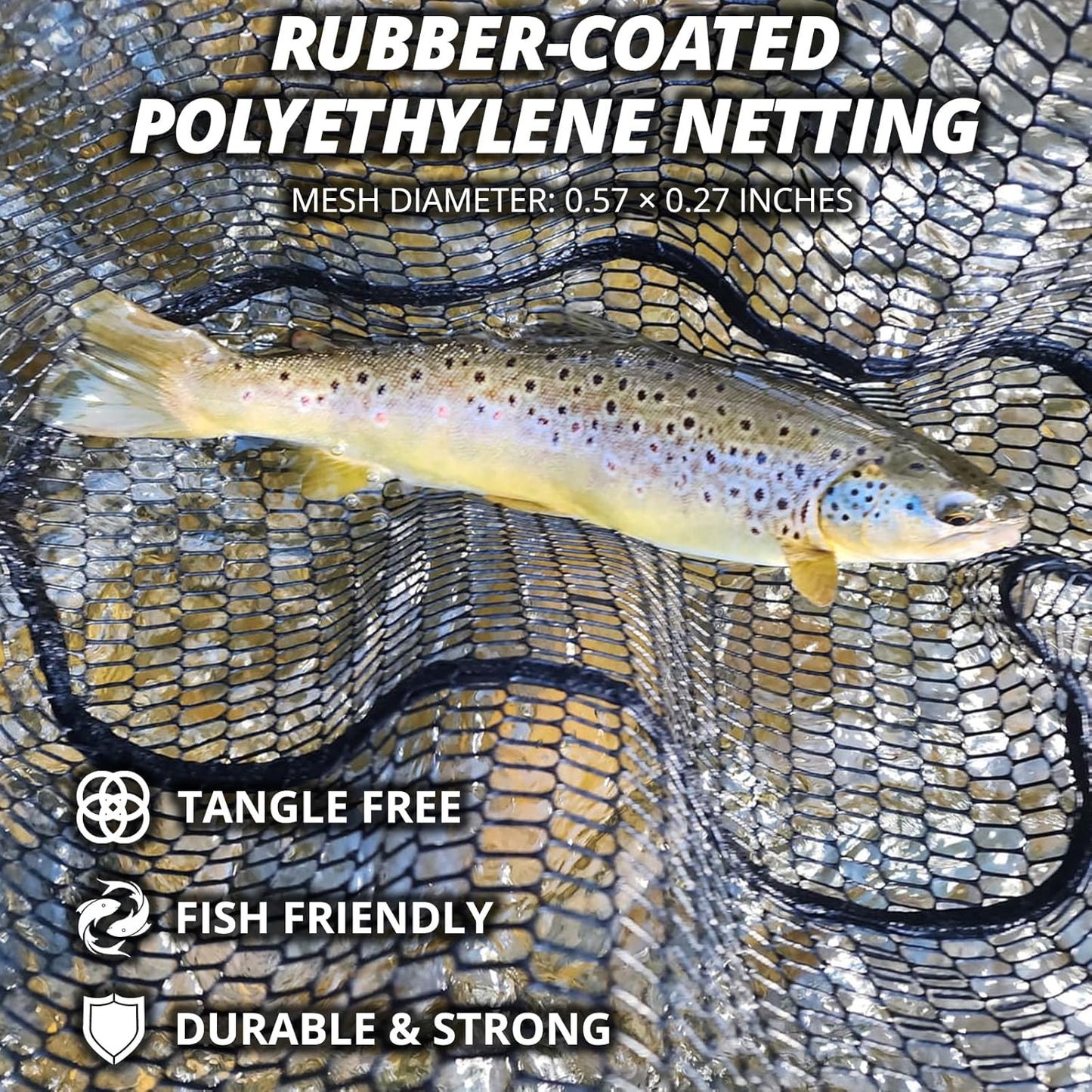 Floating Fishing Net - Collapsible Landing Net with Rubber Coated Polyethylene for Bass & Trout | Ideal for Kayak & Boat Fishing