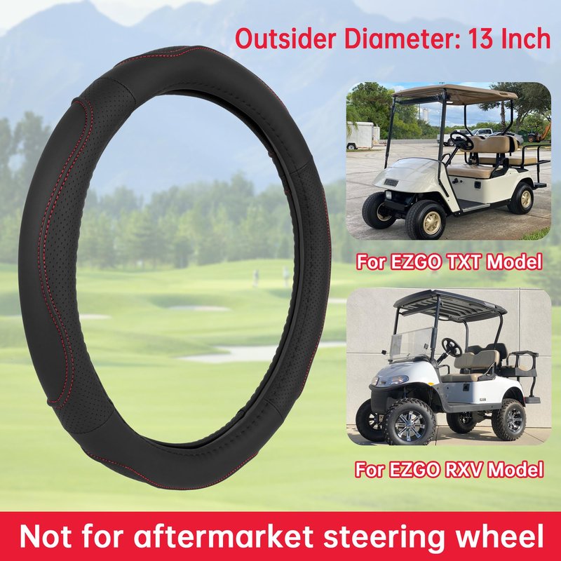 10L0L Golf Cart Steering Wheel Cover-13 Soft and Breathable Anti Slip Leather Steering Wheel Cover,Feels Good in Handling- for EZGO TXT & RXV