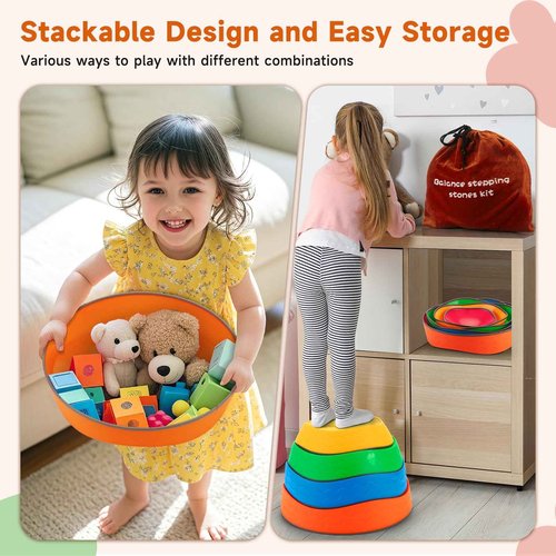Astrell Stepping Stones for Kids - 5pcs Durable Non-Slip Toddler Stepping Stones for Promoting Toddler's Motor Balance Skills, Indoor & Outdoor Obstacle Course Game Toys for Toddler & Kids Age 3+