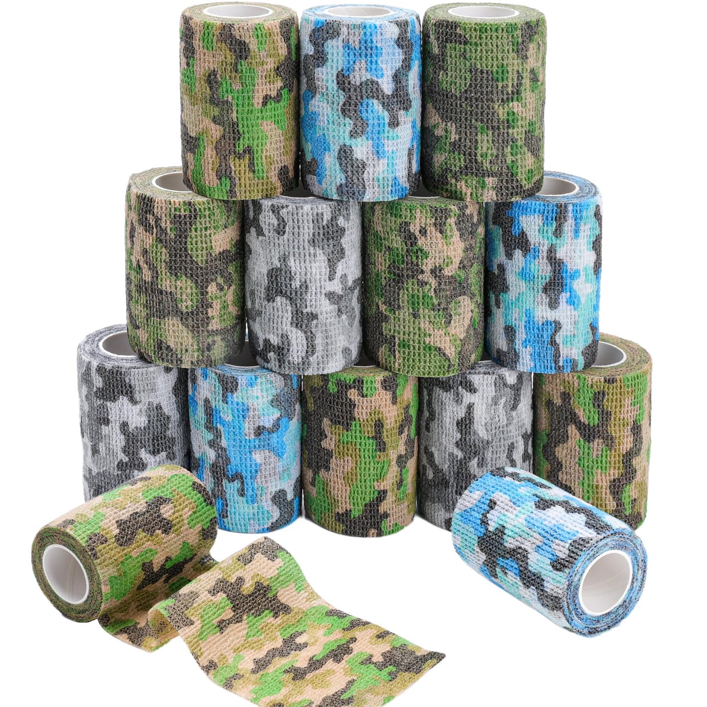 AZEN 12 Pack Camo Self Adhesive Bandage Wrap, 3" X 5 Yards Elastic Cohesive Bandage Wrap, Athletic Tape, Tattoo Tape Wrap, Vet Wrap, Ankle Tape (Camo)