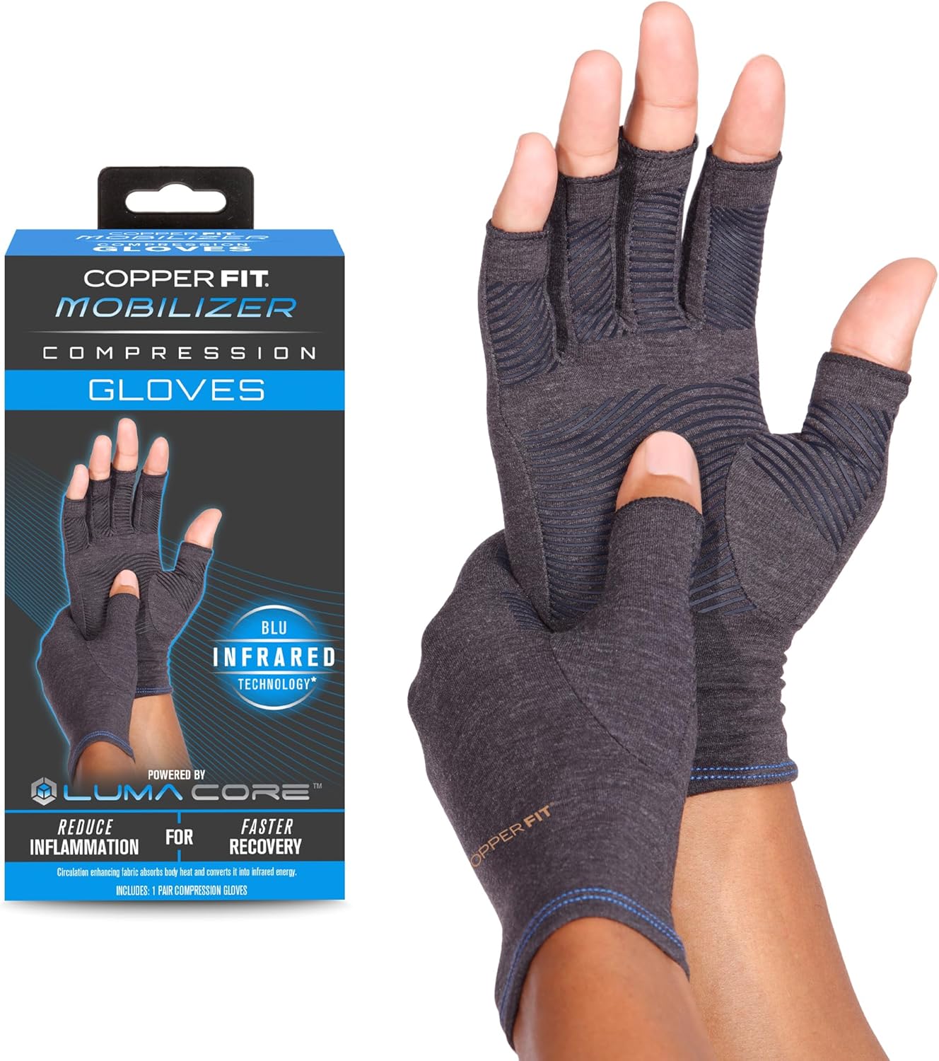Copper Fit Compression Gloves - Arthritis Relief for Joint Swelling & Tendonitis | Unisex Size