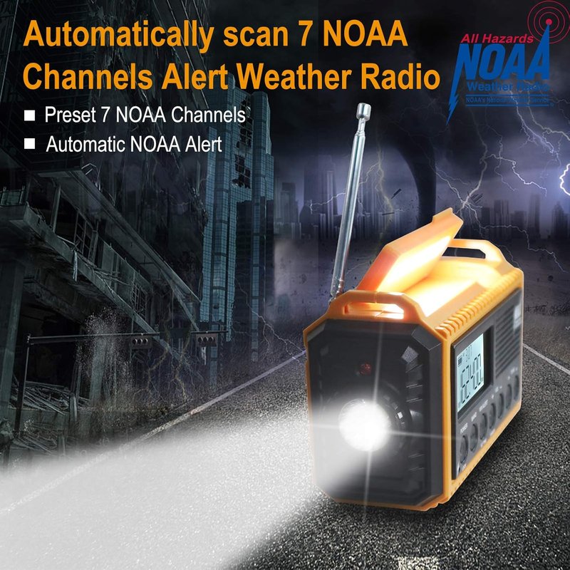 Raynic Emergency Radio - Solar Hand Crank Weather Radio with NOAA Alert, 5000mAh Battery, Flashlight & SOS Siren | AM/FM/SW