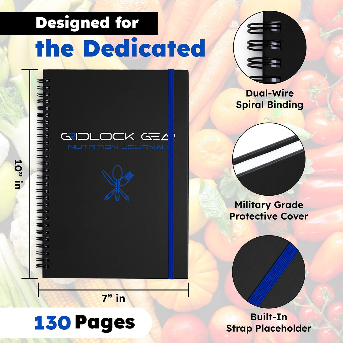 Gridlock Gear Workout Notebook Log and Fitness Journal for Men & Women - US Marine Design Diet & Gym Exercise Log Book with Body Tape Measure and Pen - Track Meals, Nutrition, Weight Loss and Bodybuilding