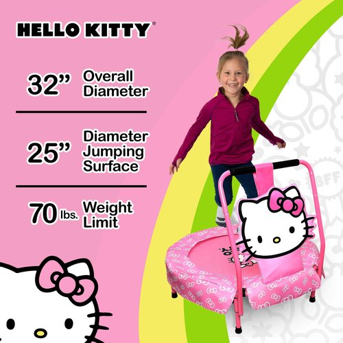 Hello Kitty Indoor Mini Trampoline with Handle for Toddlers, Round Jumping Mat, Pink