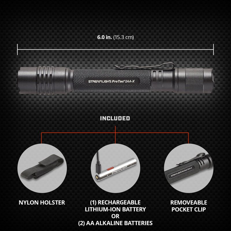 Streamlight 88135 ProTac 2AA-X USB 550-Lumen 10,250-Candela Personal Carry Tactical Flashlight, Rechargeable Capable, Black