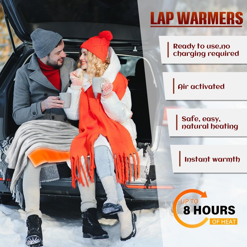 Foilswirl 6 Pcs Lap Warmers Largest Warmers with Adhesive Backing 16" x 10" Disposable Air Activated Heat Packs 8 Hours Long Lasting Camping Outdoor Sporting Events Cold Weather Gift Pairs Heat up