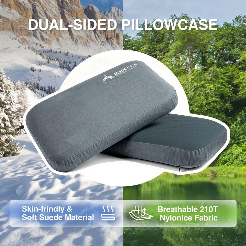 BLACK ORCA Memory Foam Camping Pillow, Lightweight & Portable Travel Pillow, Backpacking Pillow with Removable Cover, Ergonomic Pillows, Neck Lumbar Support for Outdoor Camp, Hiking, Backpacking Sleep