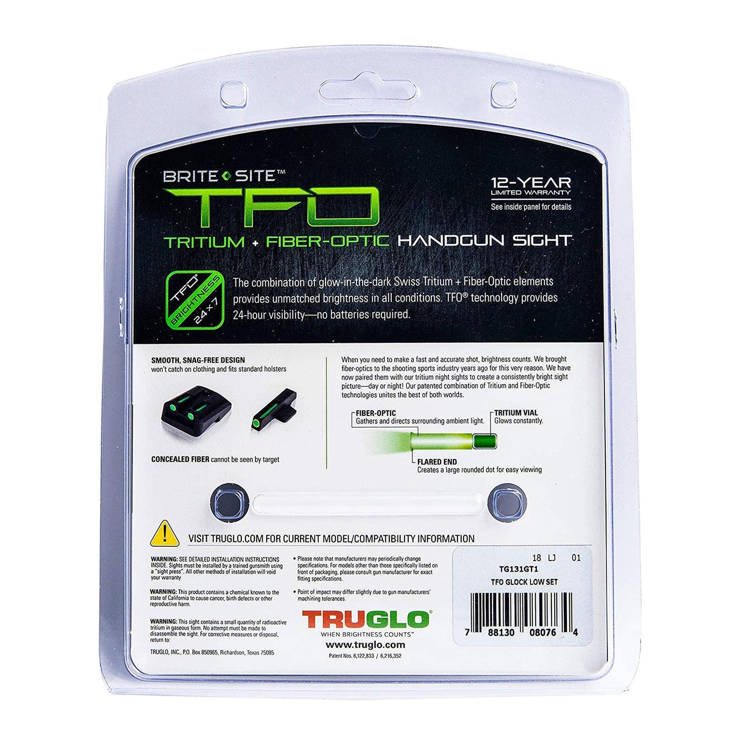 TRUGLO TFO Tritium and Fiber-Optic Handgun Sight for Glock Pistols