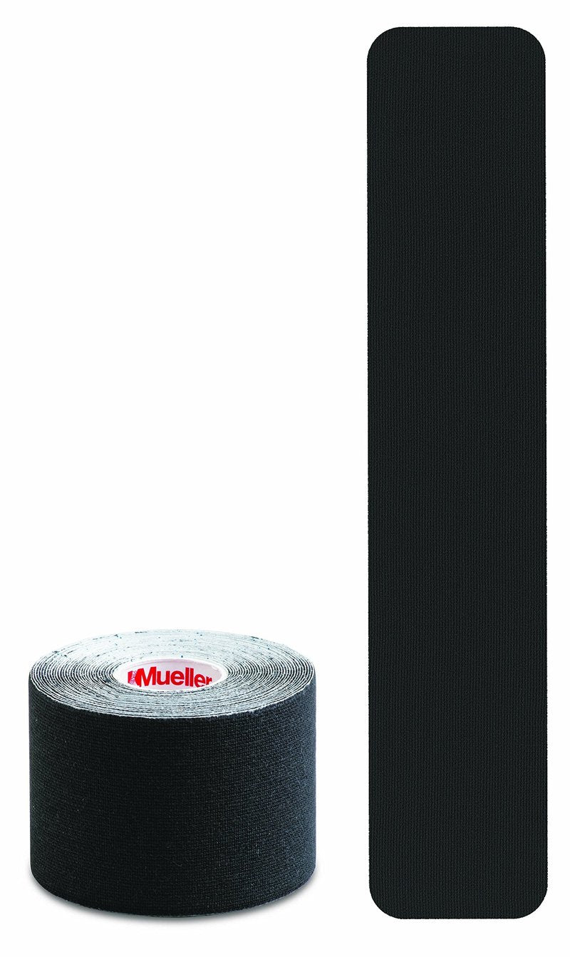 MUELLER Sports Medicine Kinesiology Therapeutic Tape, Quality Athletic Tape, Latex Free, 20 Pre-Cut I-Strips, 2" x 9.75" Each Strip, Black