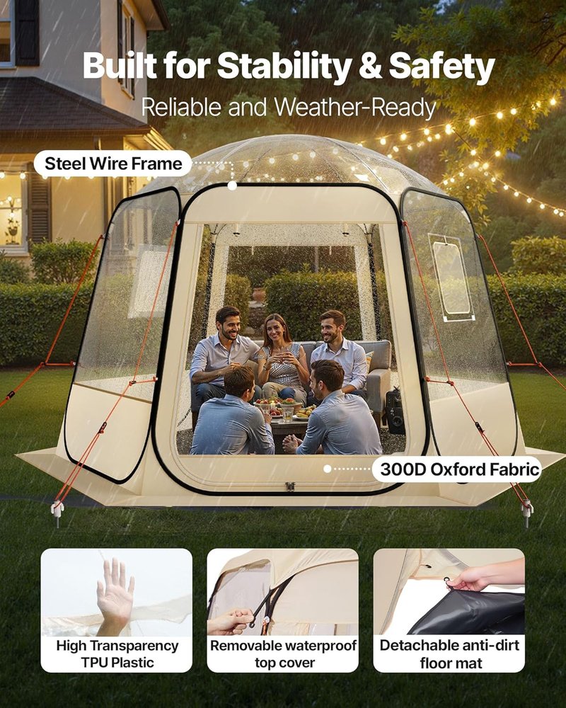 Pop Up Sports Tent - Clear Bubble Tent for 1-6 People | Waterproof Outdoor Igloo Dome with Floor Mat