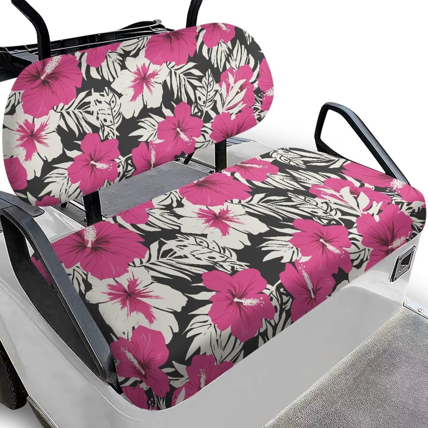 FUIALDOLG Golf Cart Seat Cushions Cover Pink Hibiscus Flower Anti-Scratch Golf Cart Seat Cover + Backrest Cover Cool in Summer and Warm in Winter for EZGO TXT RXV & Club Car