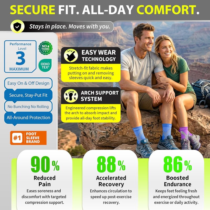 Compression Socks for Plantar Fasciitis - Ankle Brace with Arch Support for Pain Relief | Purple L-XL